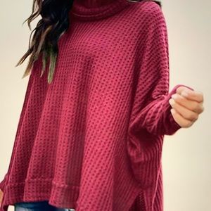 Cowl Neck Batwing Waffle Knit Tunic